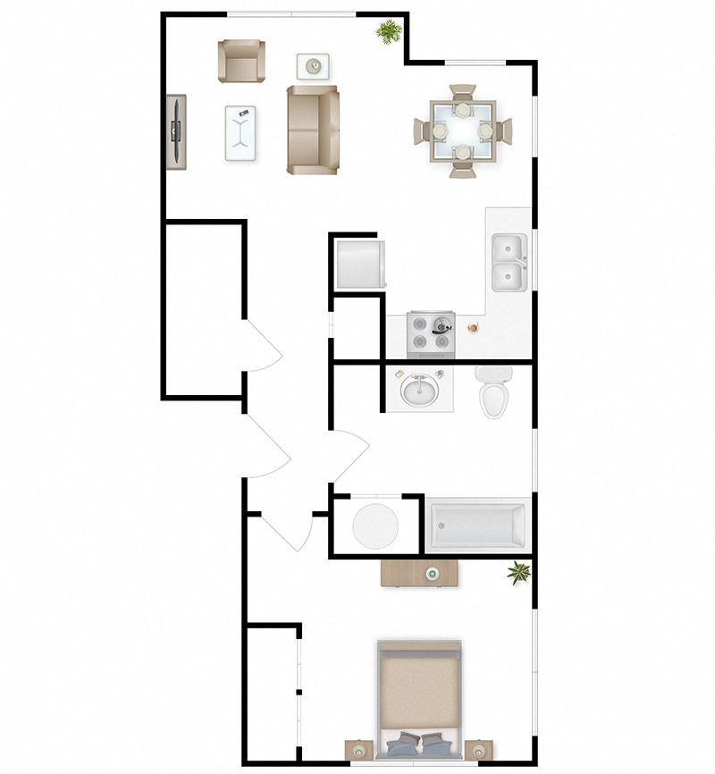 Floor plan for 1 bed, 1 bath, 550 sqft